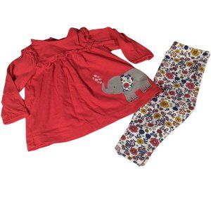 👣 5/$25 - Pink 2 Piece  Floral Outfit w/ Elephant Applique